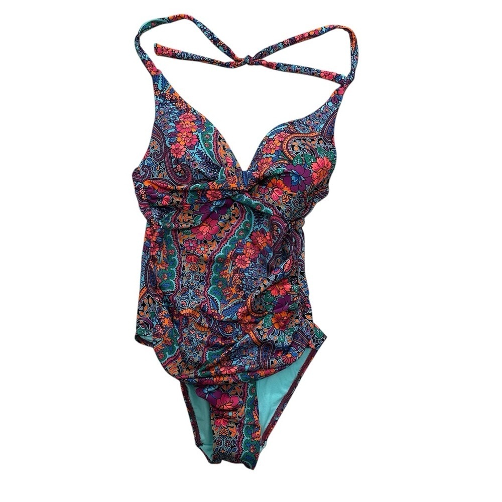 Moontide floral paisley twist front one piece swimsuit US 6 NWT